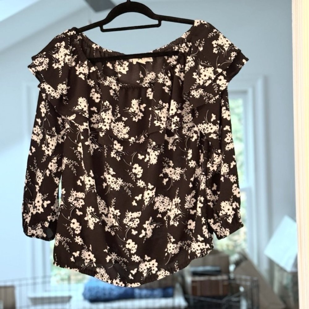 Michael Micheal Kors Womens Botanical Ruffle Top